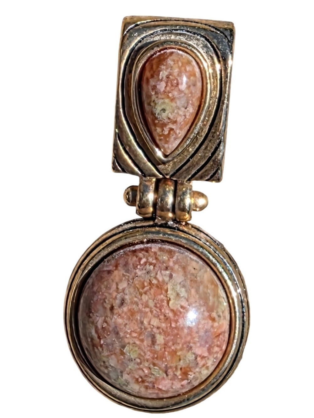 Lia Sophia Hazelnut Slide Pendant Genuine Jasper Stone Gold Tone Retired